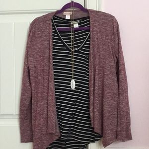 A shirt, sweater and necklace combination